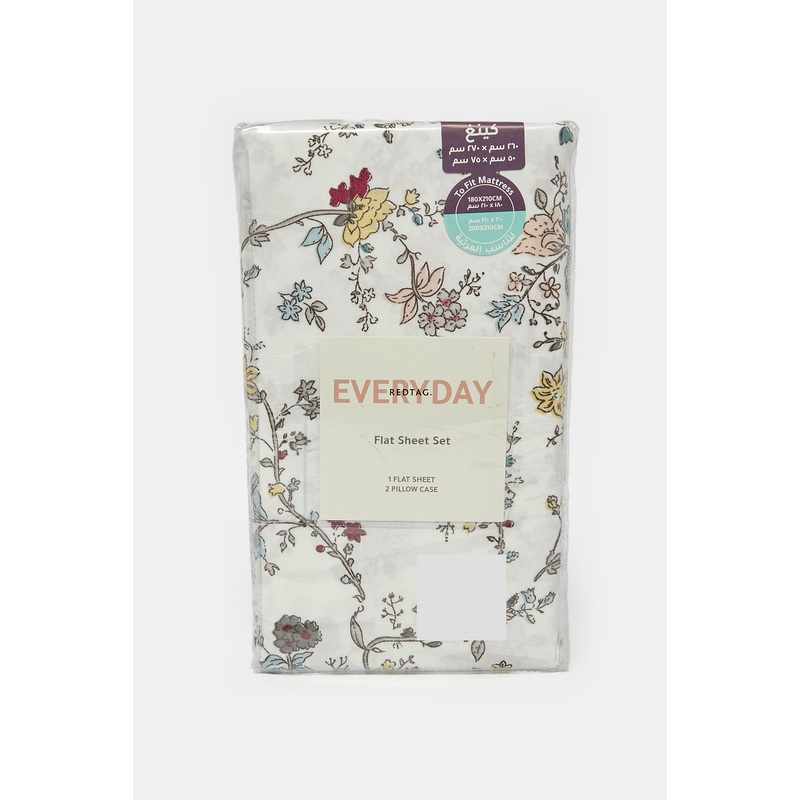 Grey Floral Vine Printed Flat Sheet (King Size)