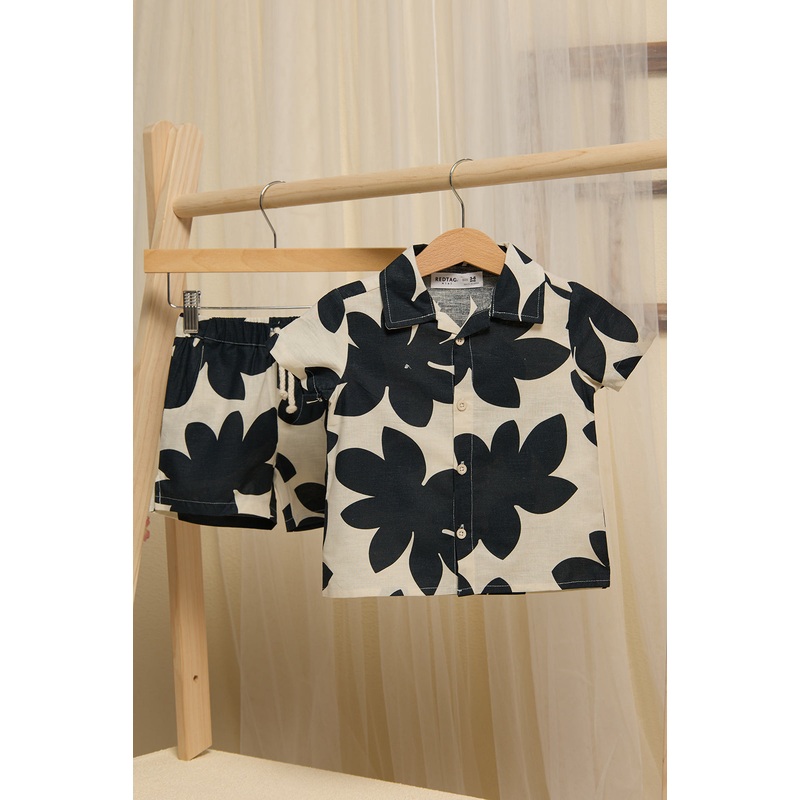 Infant Boy Cream And Black Leave Print Set(2 Piece)