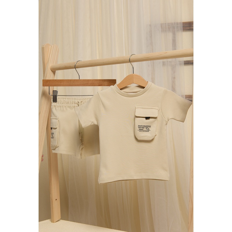 Infant Boys Beige Printed Set(2 Piece)