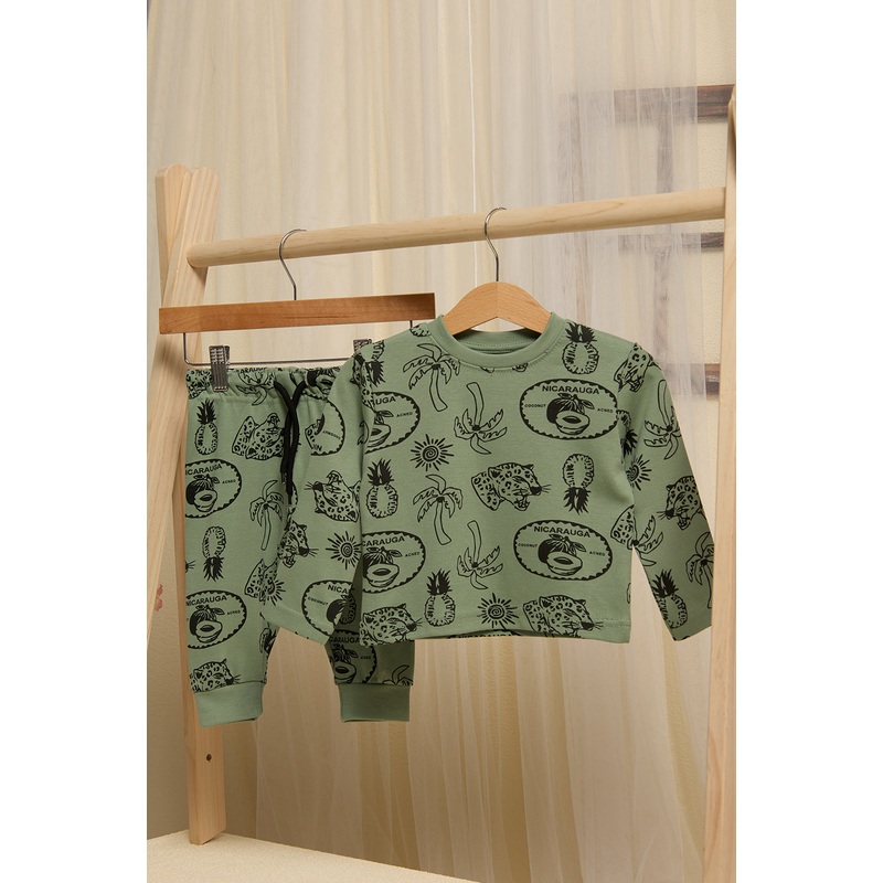 Infant Boys Green Printed Pyjama Set (2 Piece)