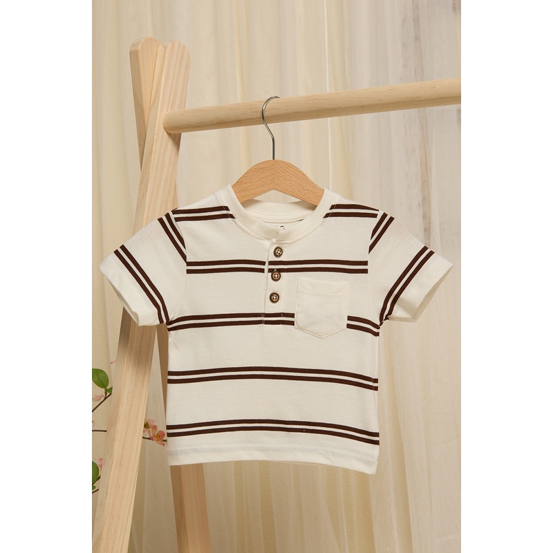 Infant Boys White And Brown Striped T-shirt
