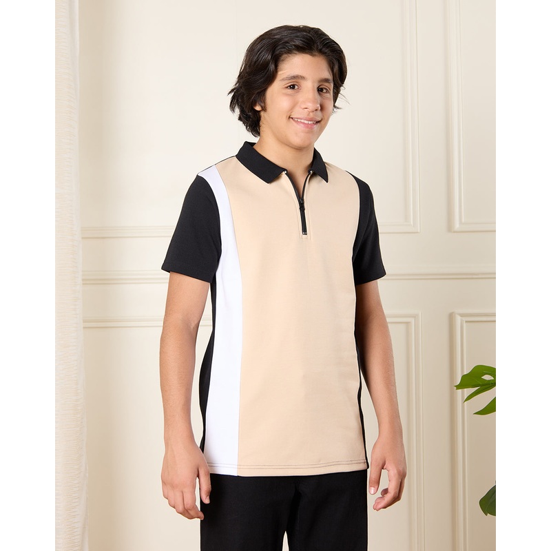Senior Boys Black And Beige Polo Shirt