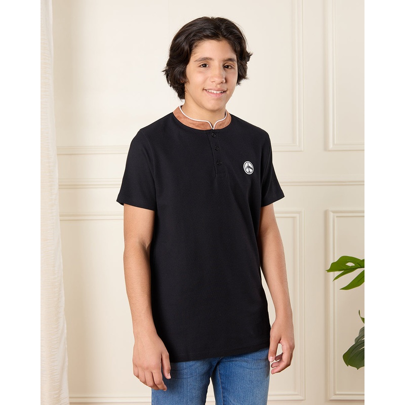 Senior Boys Black Embellished Polo Shirt
