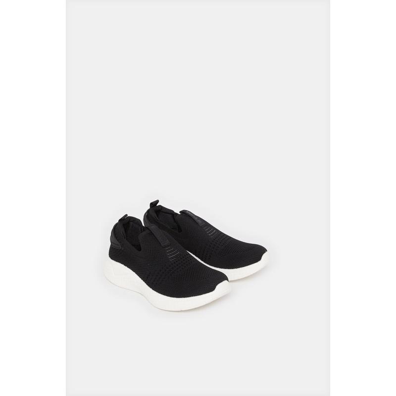 Senior Boys Black Knit Slip On Shoes