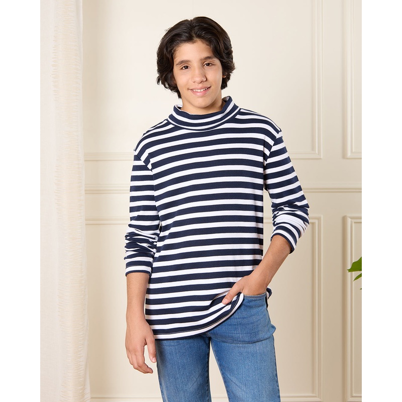 Senior Boys Navy And White Striped T-Shirt