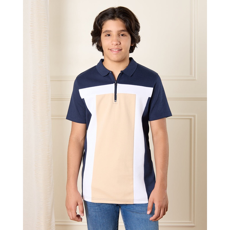 Senior Boys Navy Cut And Sew Polo Shirt
