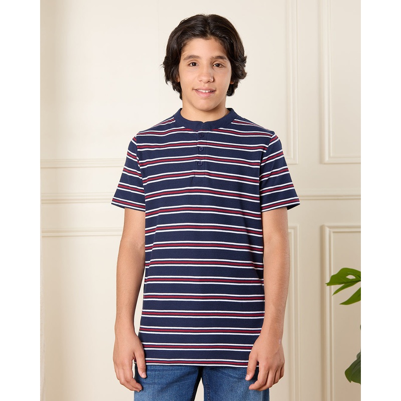 Senior Boys Navy Striped Polo Shirt