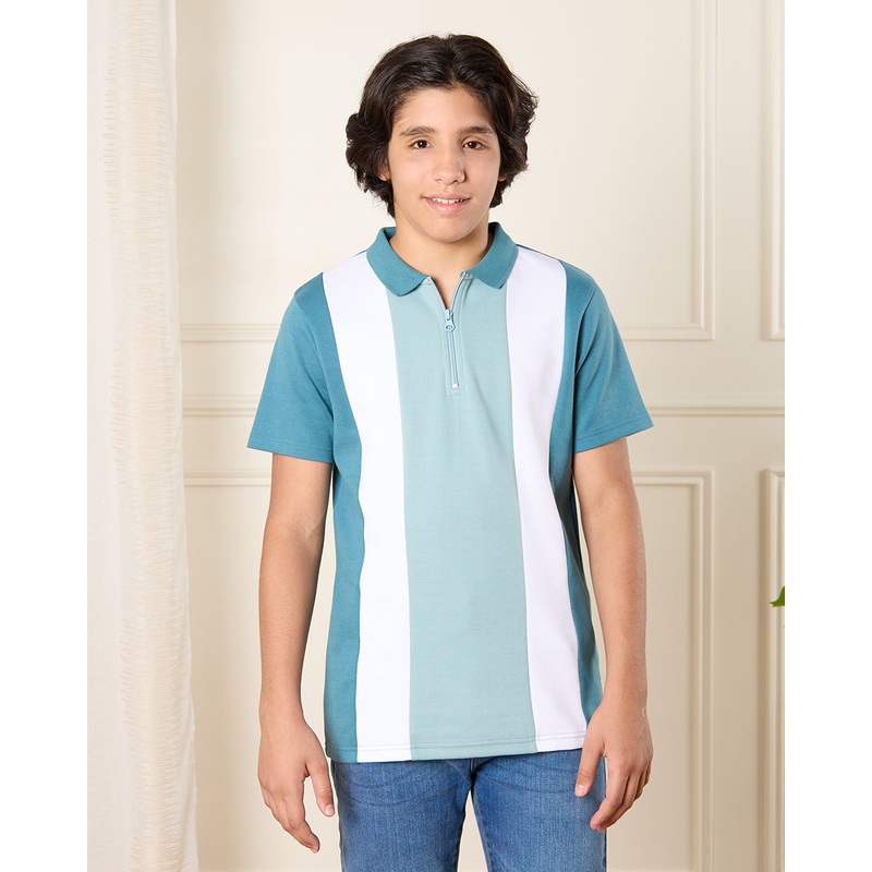 Senior Boys Teal Cut And Sew Polo Shirt