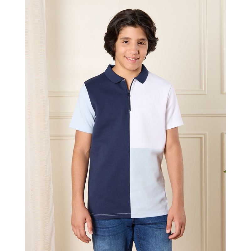 Senior Boys White Cut And Sew Polo Shirt