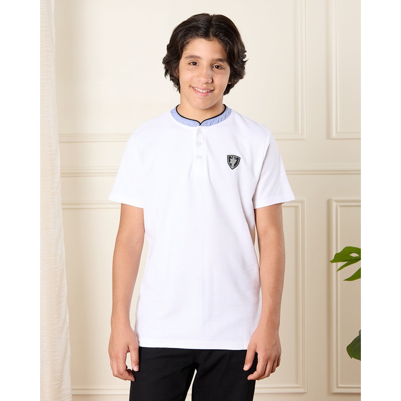 Senior Boys White Embellished Polo Shirt