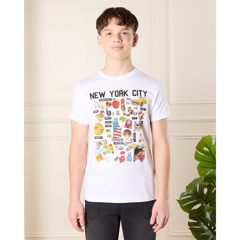 Senior Boys White Graphic T-Shirt