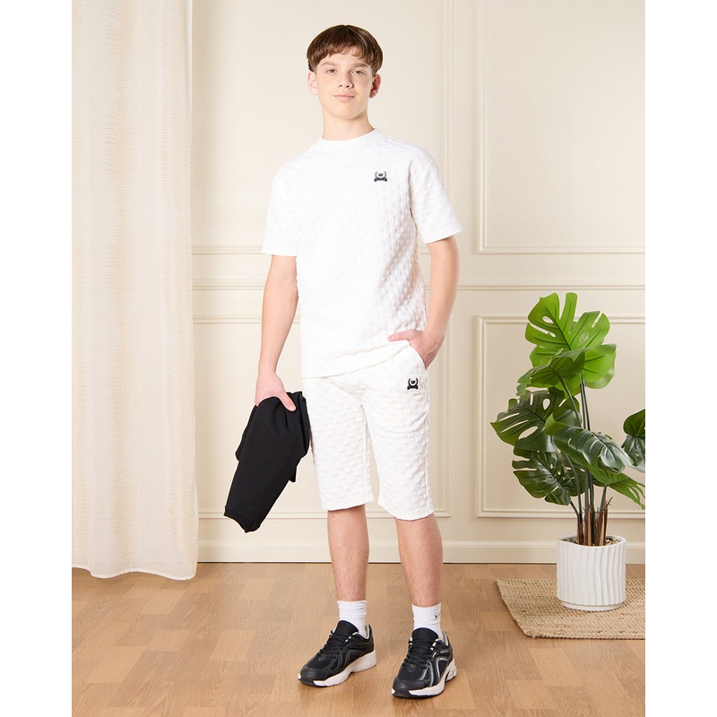 Senior Boys White Jacquard Casual Set (2 Piece)