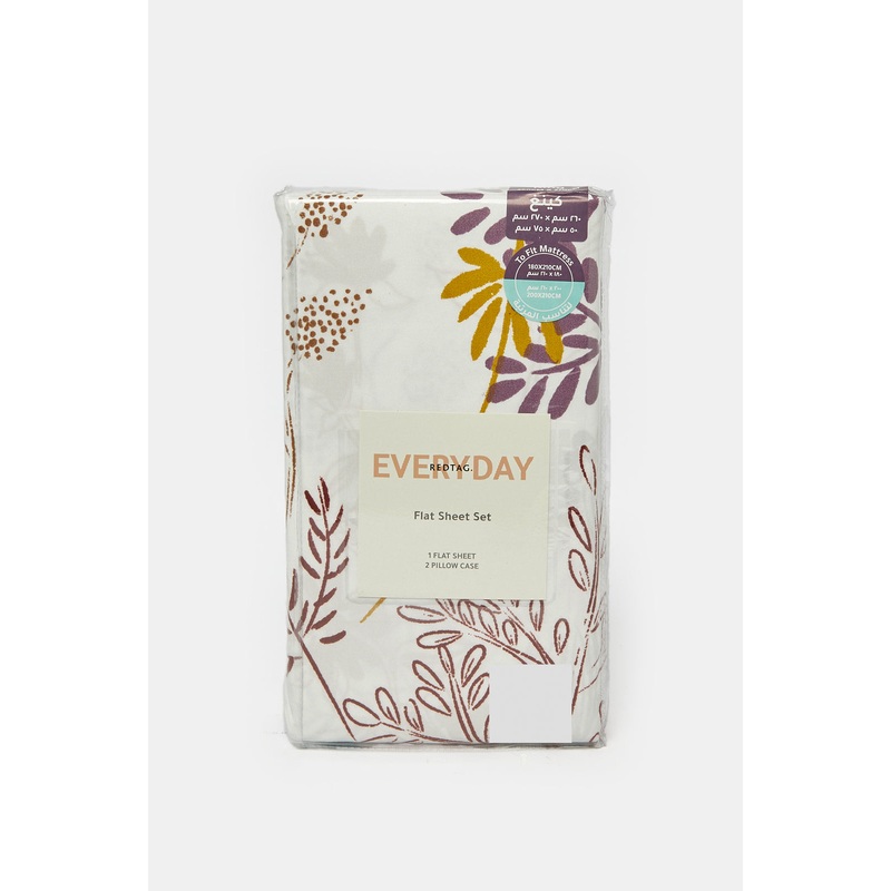 White Botanical Print Flat Sheet (King Size)