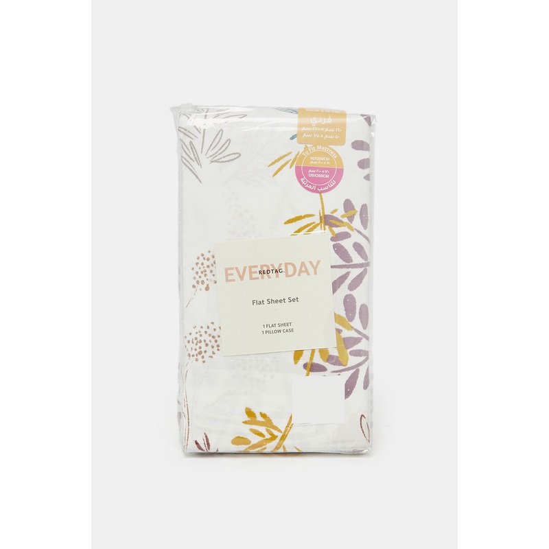 White Botanical Print Flat Sheet (Single Size)