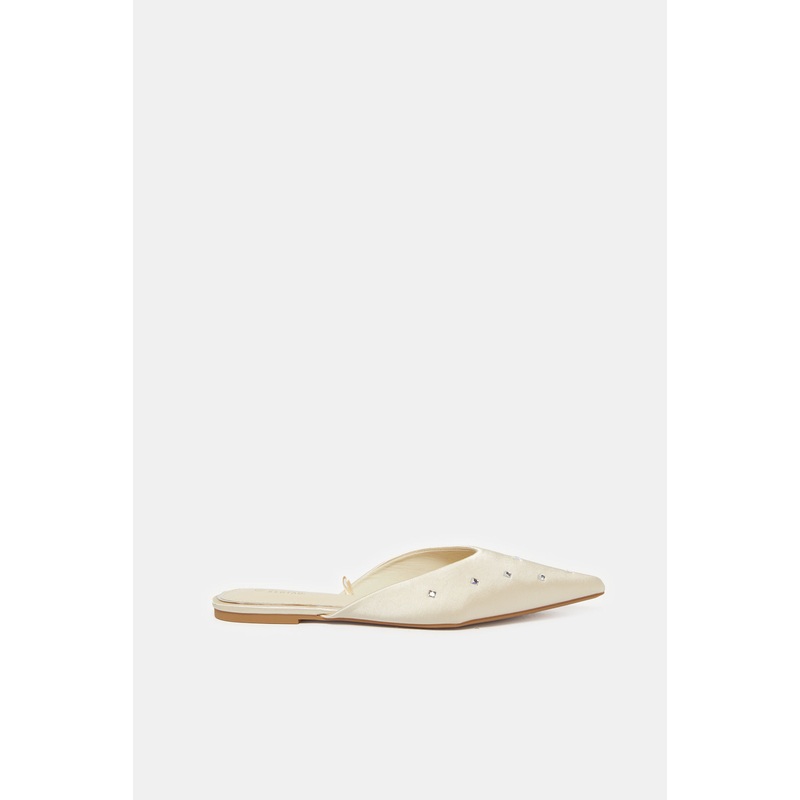 Women Beige Stone Trim Slingback