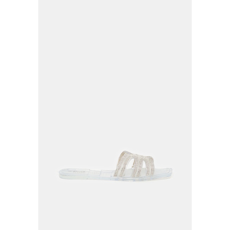 Women Clear Strappy Embellished Mule