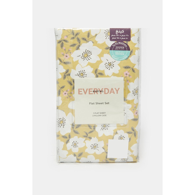 Yellow Floral Printed Flat Sheet (King Size)