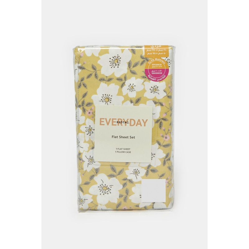 Yellow Floral Printed Flat Sheet (Single Size)