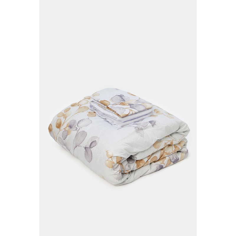Beige 3 Piece Printed Comforter Set (Single Size)