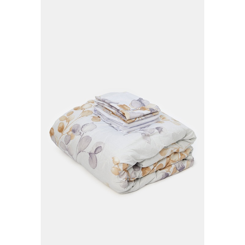 Beige 4 Piece Printed Comforter Set (Double Size)