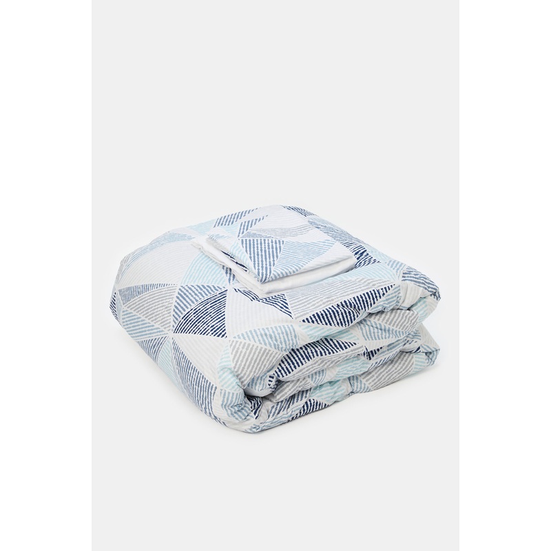 Blue 3 Piece Check Printed Comforter Set (Single Size)