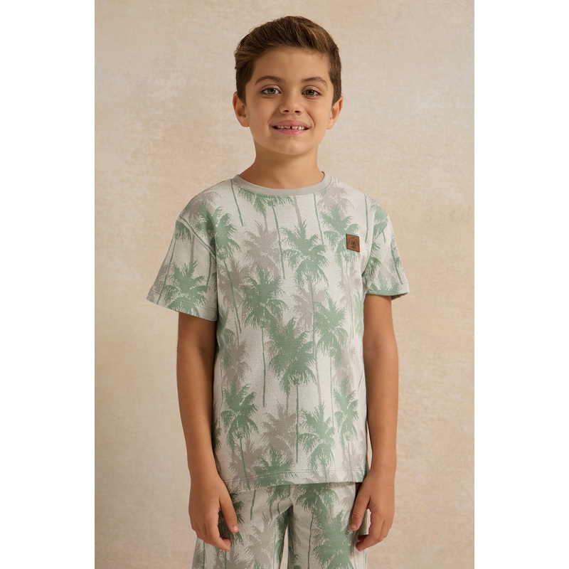 Boys Green Palm Tree All Over Print T-Shirt
