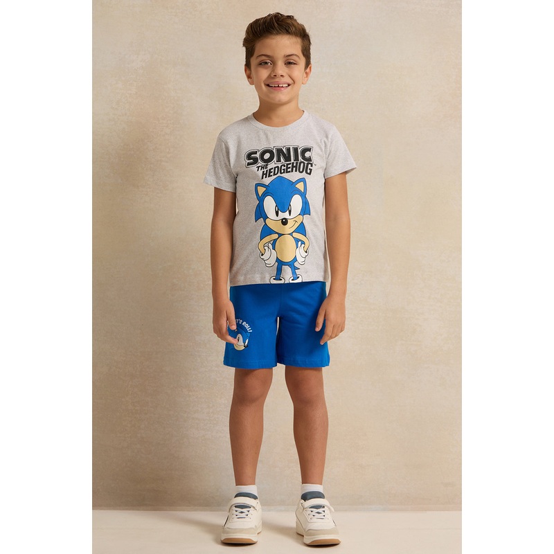 Boys Grey And Blue Sonic T-shirt And Short Set