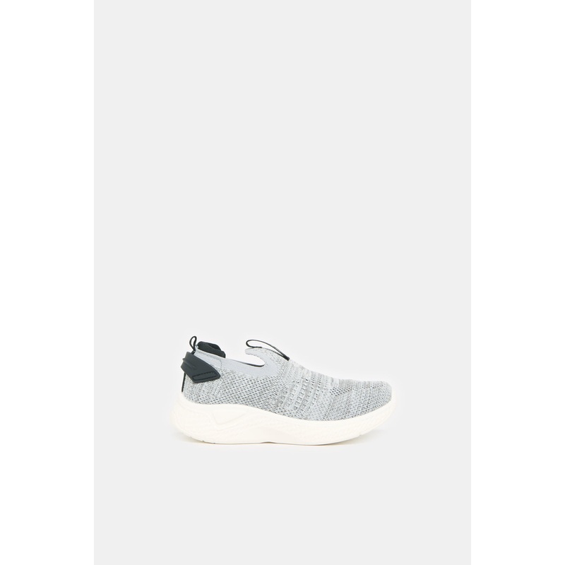 Boys Grey Knitted Slip-On Shoes