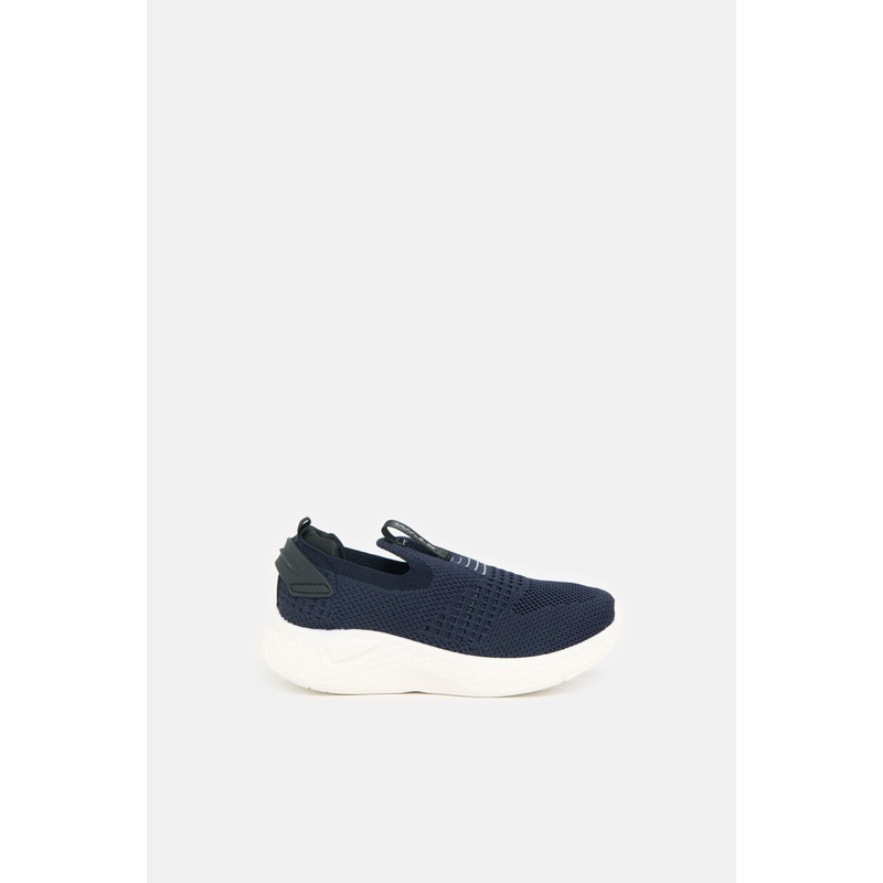Boys Navy Knitted Slip-On Sneakers