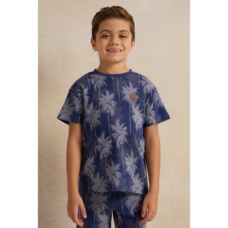 Boys Navy Palm Tree All Over Print T-Shirt
