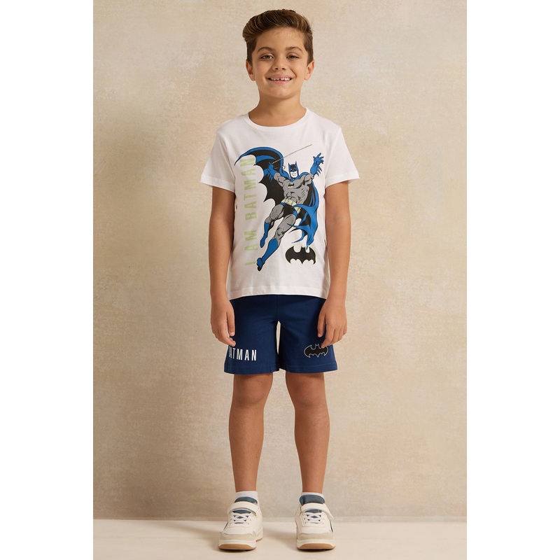 Boys White And Navy Batman T-shirt And Short Set