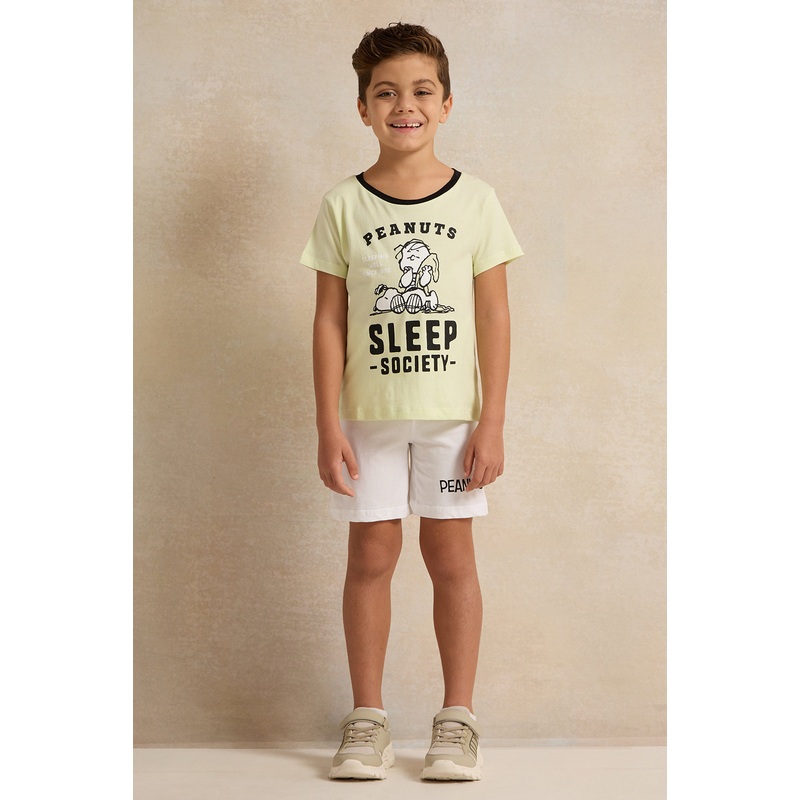 Boys Yellow And White  Peanuts Print  T-shirt And Short Set