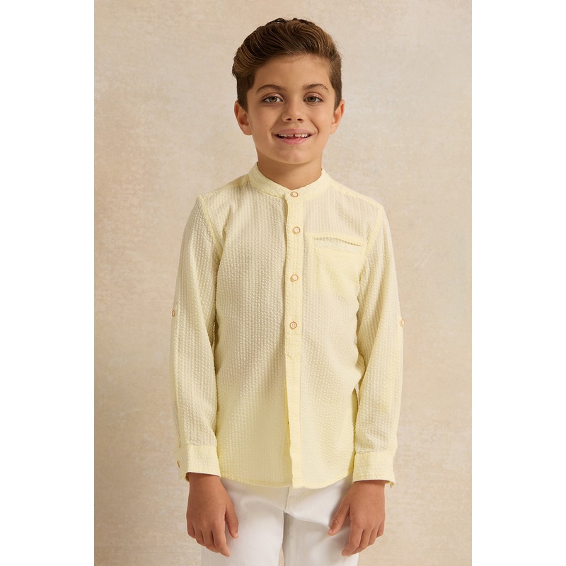 Boys Yellow Mandarin Collar Shirt