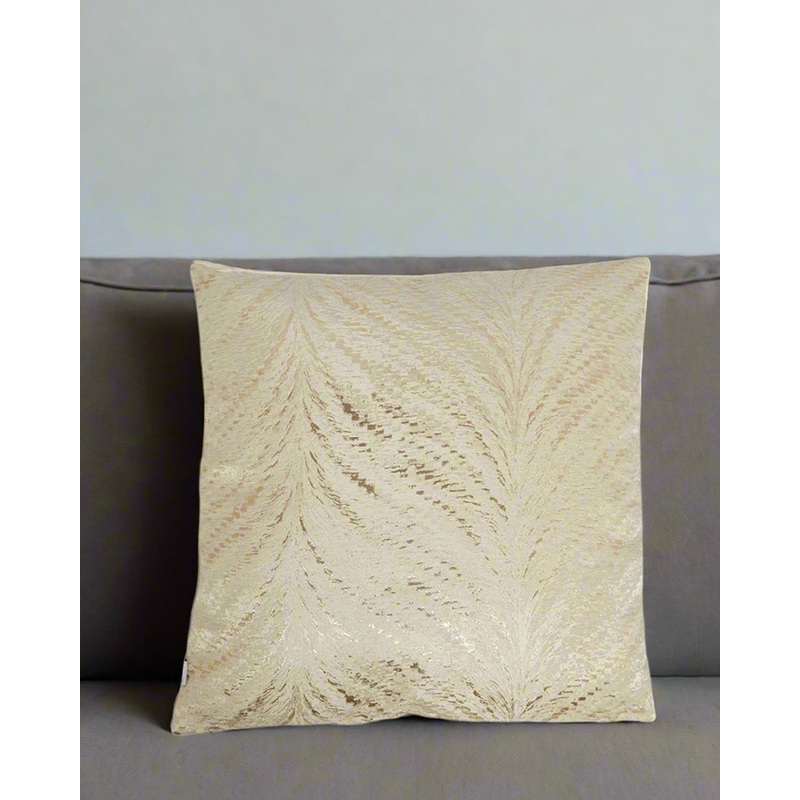 Cream And Gold Abstract Leaves Jacquard Cushion