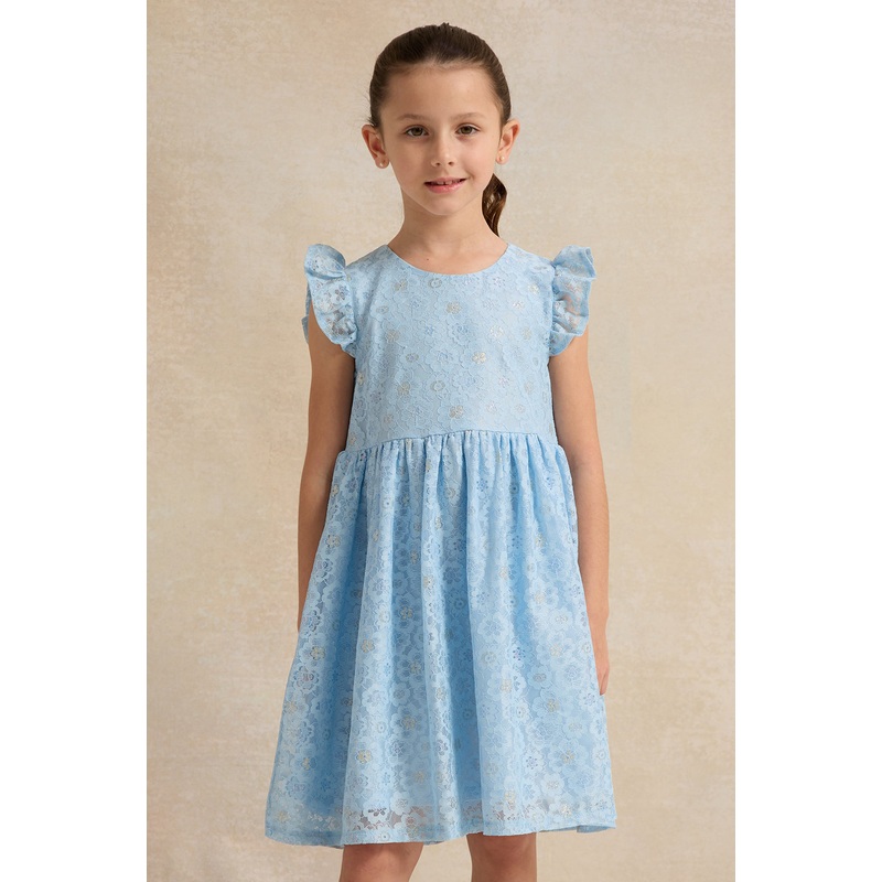 Girls Blue Lace Embellished Dress