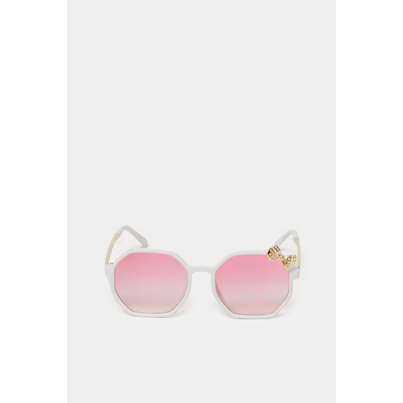 Girls Gold And Pink Hexagonal Embellished Sunglasses