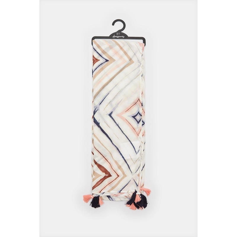 Girls White Abstract Printed Scarf