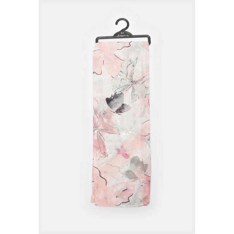 Girls White And Pink Butterfly  Print Scarf