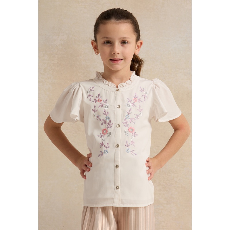 Girls White Embroidered Shirt Blouse