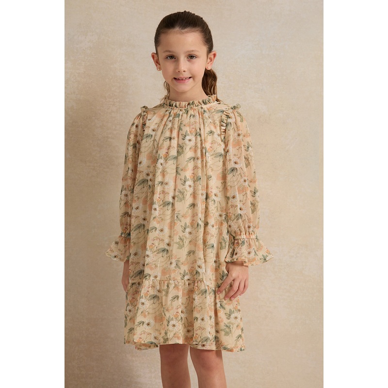Girls Yellow Floral Printed Dress