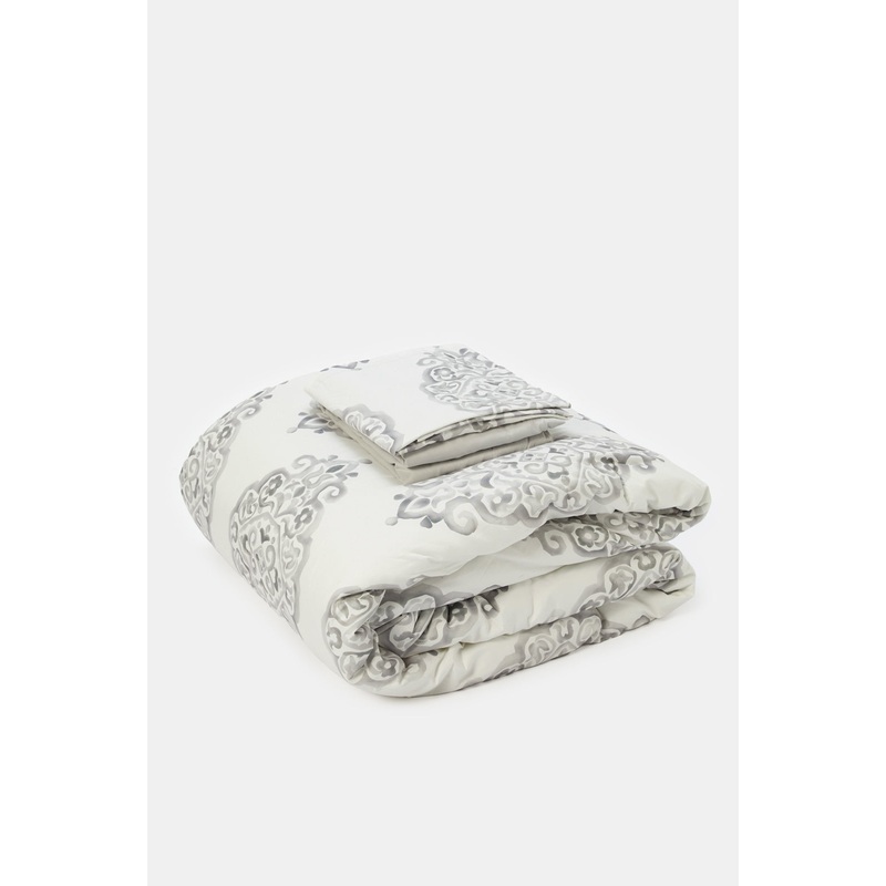 Grey 3 Piece Printed Comforter Set (Single Size)