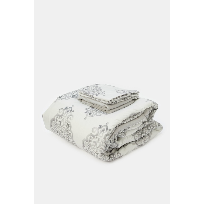 Grey 4 Piece Printed Comforter Set (Double Size)