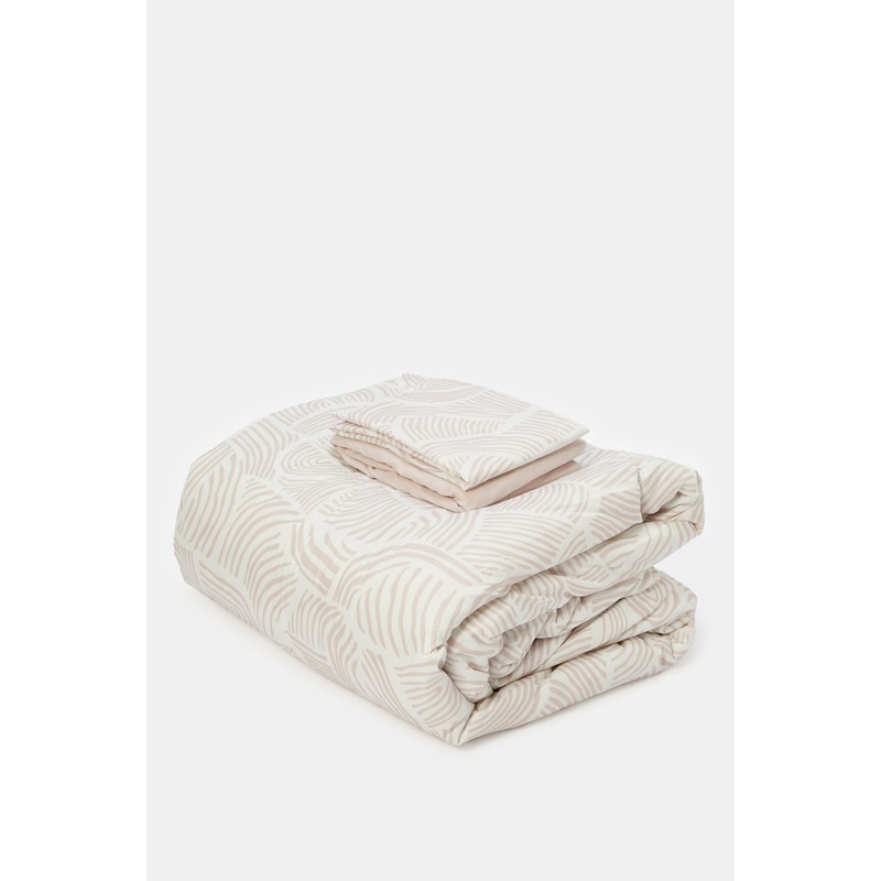 Ivory 3 Piece Geometric Printed Comforter Set (Single Size)