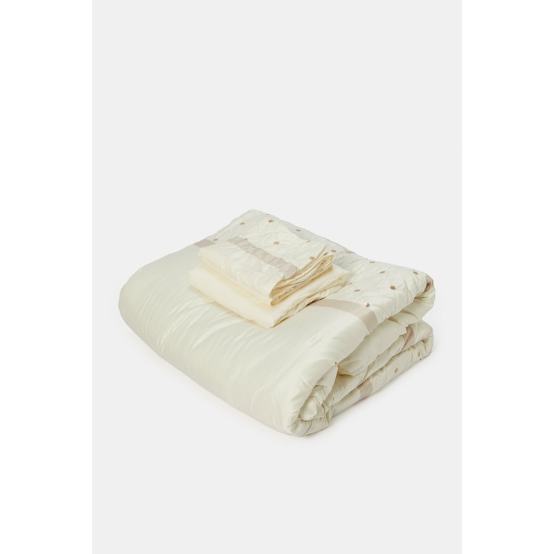 Ivory And Gold 4 Piece Luxury Comforter Set (Double Set)