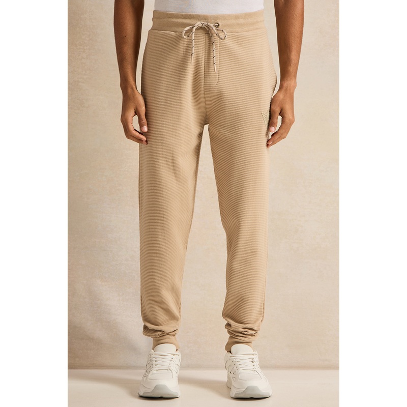 Men Beige Logo Print Active Pants