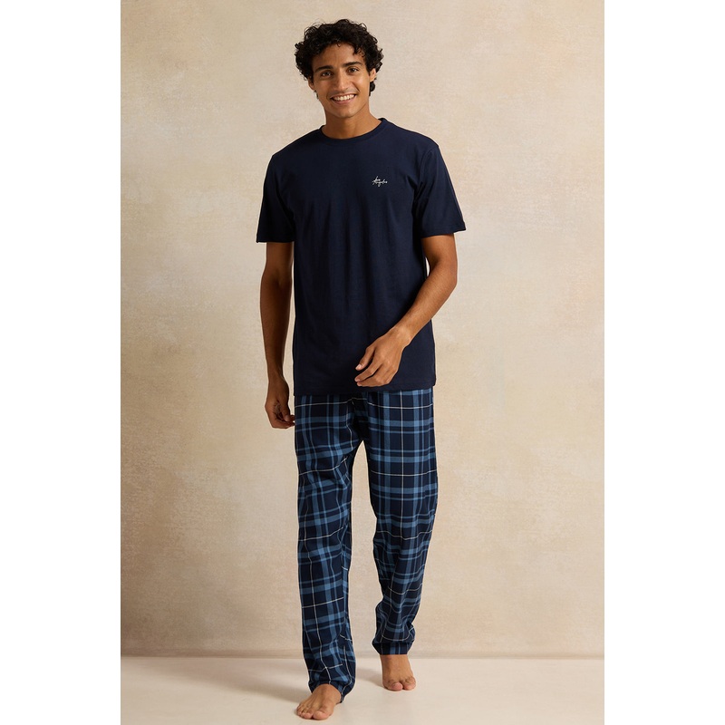 Men Black And Checkered  Pyjama Set (2 Piece)