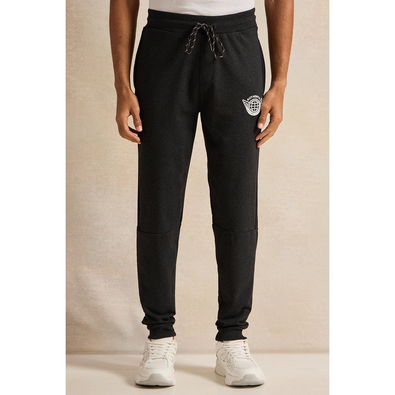 Men Charcoal Logo Print Active Pants