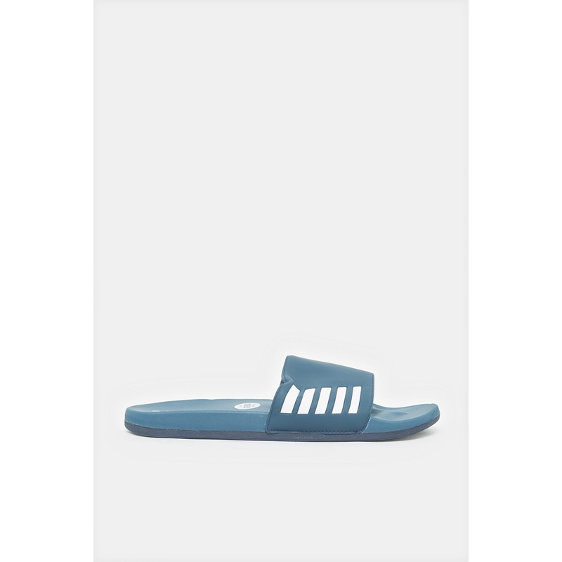 Men Navy Striped Slide With Padded Upper