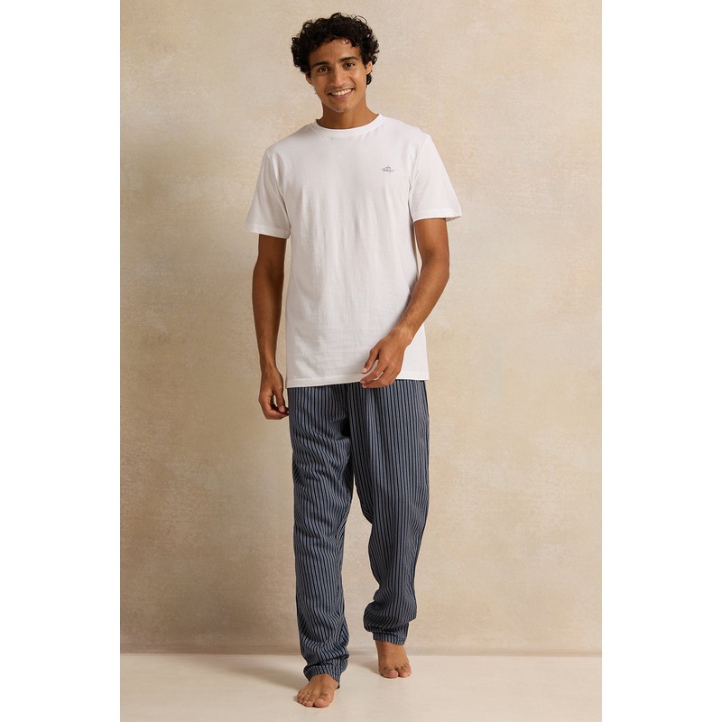 Men White And Grey  Pyjama Set (2 Piece)
