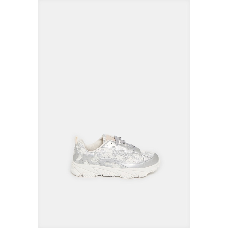 Senior Girls Grey Floral Embossed Sneaker
